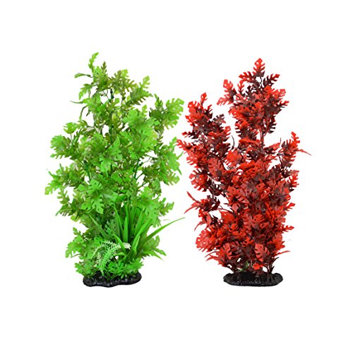 CNZ 2-Pack Aquarium Decor Fish Tank Decoration Ornament Artificial Plastic Red/Green 15-inch Tall