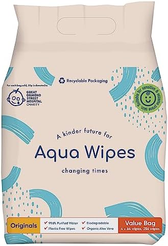 Aqua Wipes Originals (Travel Size) Baby Wipes Biodegradable Wipes 99.6% Purified Water Paediatrician Tested Plastic Free Wipes With Organic Aloe Vera Extract 12 Packs 12 Wipes Per Pack - Compare Prices