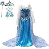 Snow Queen Elsa Blue Snowflake Long Cape Dress Costume (3-4, Style 1)