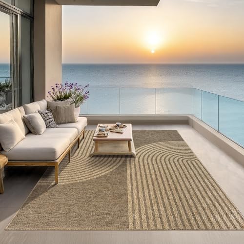 the carpet Kansas Outdoor Teppich – Wetterfester Indoor & Outdoor Teppich im Jute-Look für Balkon, Terrasse, Garten, Wohnzimmer & Esszimmer, pflegelei