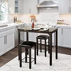 VECELO Bar Table Stools, 3 Pieces Rectangular