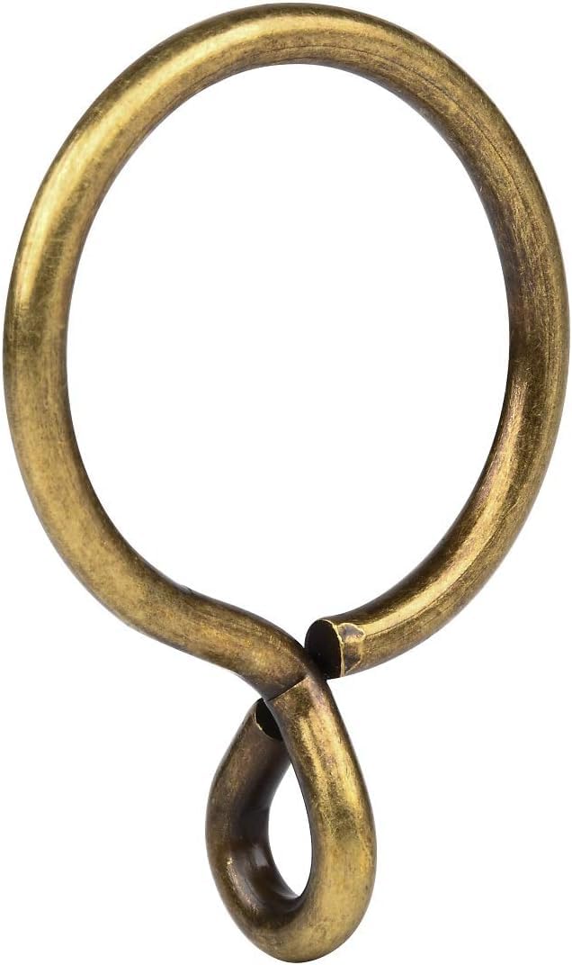 Metal One Line Curtain Ring with Eyelets with Inner Diameter 35 mm Suitable for Under 30 mm Curtain Rods (Antique Brass, Pack of 28)