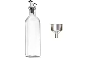 1 Pack Olive Oil Dispenser, 17oz/500ml Glass Oil Bottle Set with Stainless Steel Pourers and Funnel, Easy-Pour for Kitchen Co