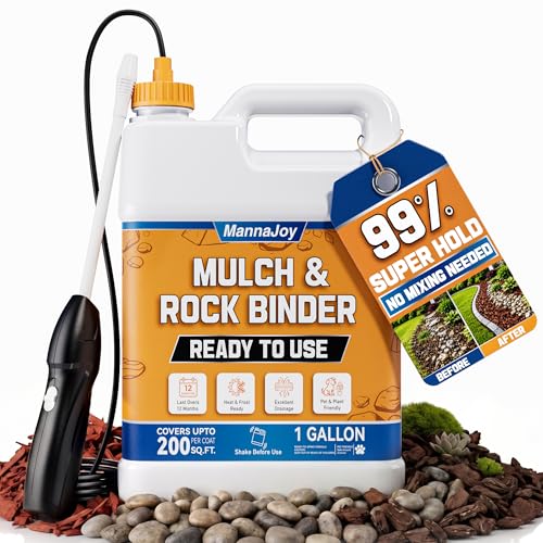 Mulch and Rock Glue for Landscaping with Electric Sprayer, 1 Gallon Ready-to-Use Gravel Glue, Weather-Resistant Outdoor Mulch Binder for Pea Gravel, Pebbles, River Rock, Patios, Gardens, Walkways