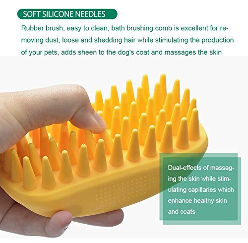 Okared Pet Shampoo Brush for Pets Dogs Cats, Anti-skid Rubber Dog Cat Pet Grooming Shower Bath Brush Massage Comb (Orange)