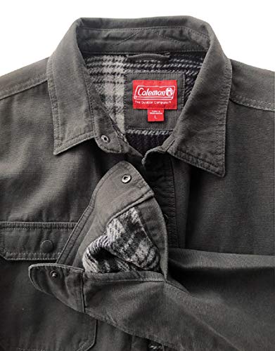 Coleman Fleece Lined Washed Canvas Shirt Jackets for Men (Large, Carbon)