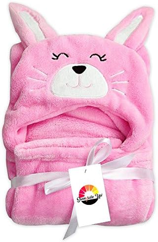 Hooded Baby Blanket for Kids | Baby Girl or Boy | Fluffy Fleece Pink Bunny Blanket with Hood | Baby Shower Gift or Birthday Gifts for Toddlers Infants Newborns | Large Swaddle | SunnySide Up Kids!