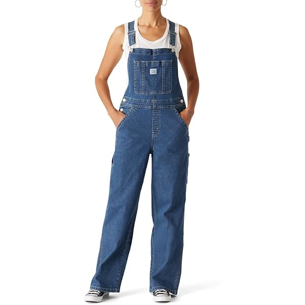 city chic denim overall dress Women's Plus Size Pinafore Denim Mid Wash Maxi Dress