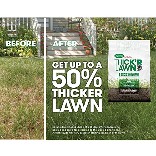 Scotts Turf Builder Thick'R Lawn Sun & Shade Seed, Fertilizer, Soil Improver, 12 lb. 2Pack