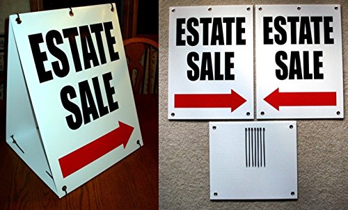 1Set Momentous Unique Estate Sale with Arrow Sign Message Plastic Coroplast 2-Sided Kit Store Retail Banner Home Holder Post Pricing Poster House Homes Land Decals Vinyl Yard Size 18"x24" Board White