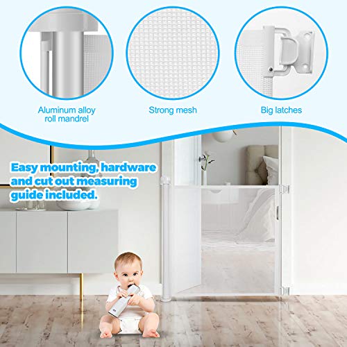 Retractable Baby Gate Safety Fence,Mesh Safety Gate for Babies and Pets,Extra Wide Safety Baby