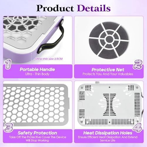 Professional Nail Dust Vacuum Cleaner, Nail Dust Vacuum Cleaner 8400 RPM, Nail Dust Extractor Powerful Double Suction with Filter and Handle 10 Speed Adjustable Nail Vacuum Cleaner Manicure