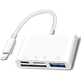 Lightning to SD Card Reader - 4 in 1 Memory Card Adapter for iPhone with USB Female OTG, Compatible with SD/TF Cards. Portable and Fast Charging.