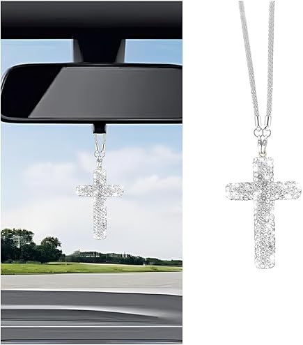Natural Jade Cross Car Hanging Ornament Rearview Mirror Accessories Glass