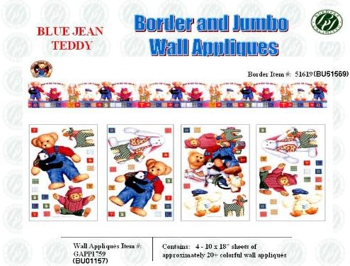 Borders Unlimited Blue Jean Teddy Appliques - 55 Stickers