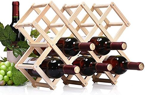 Wood 10-Bottle Stackable Wine Rack Folding Organizer Display Wine Bottle Holder
