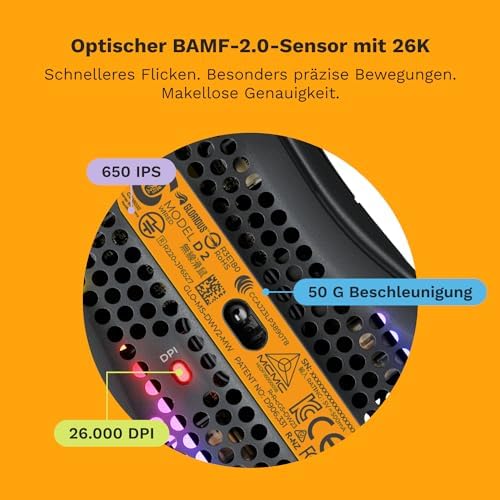 Model D 2 Kabelgebundene Gaming-Maus, 58g, BAMF 2.0, in Schwarz