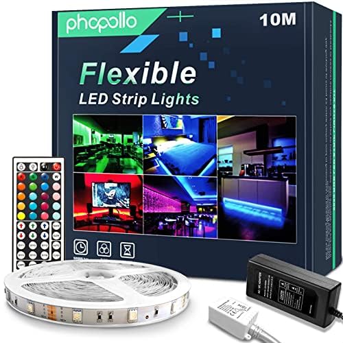 phopollo Led Lights for Bedroom, 10m Led Strip Lights with 44 Keys Remote, Flexible 12v Coloured Changing Led Lights (1 Roll) [Energy Class A++]
