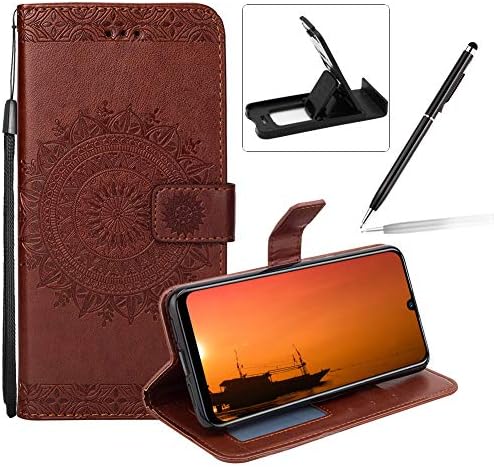 Strap Leather Case for Huawei Mate 20 Lite,Flip Wallet Cover for Huawei Mate 20 Lite,Herzzer Elegant Classic Solid Color Brown Mandala Flower Printed Magnetic Purse Folio Stand Cover with Soft TPU