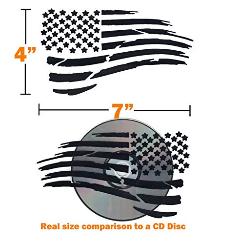 TOTOMO 2pc Tattered Subdued USA American Flag Decal (Matte Black 4"x7") Distressed Tactical US Military Army Navy Vinyl Bumper Sticker Car Truck RV SUV Jeep Wrangler Boat Window Accessories USF-03 - Thumbnail 2