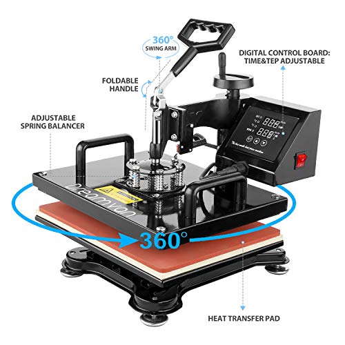 Heat Press 8 in 1 Heat Tshirt Press Machine 12"x15" 360°Swing Away t