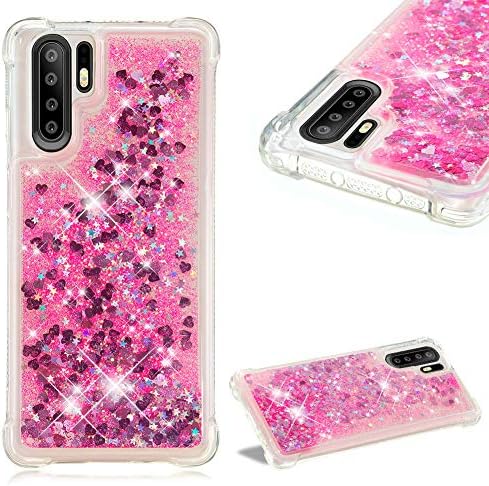 Cistor Glitter Liquid Case for Huawei P30 Pro,Luxury Bling Floating Love Hearts Flowing Moving Stars Quicksand Cover Anti-Scratch Flexible Soft TPU Silicone Protective Case for Huawei P30 Pro,Pink#1