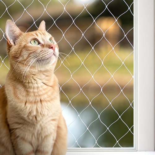 lionto Balkonschutznetz zur Sicherung von Katzen, Katzenschutznetz aus transparentem Nylon, 3x4 m, witterungsbeständiges Katzennetz zur Montage ohne Bohren, Montagematerial & Anleitung inklusive