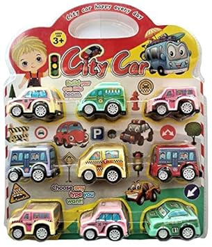 Blue Orange Pull Back Car, 9 Pack Assorted Mini Plastic Vehicle Set, Pull Back Truck and Car Toys for Boys Kids Child Party Favors, Car Toy Play Set