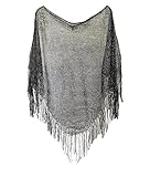 Modadorn Spring/Summer Poncho Netting with Fringe Shawl (Metalic Black)