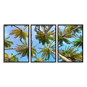 3 Piece Framed Canvas Wall Art for Living Room, Bedroom Vintage Tropical Palm Trees Canvas Prints for Modern Home Decoration Ready to Hang - 16"x24"x3 Panels