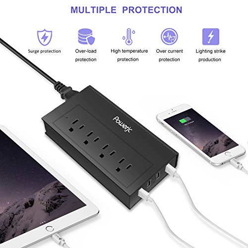 Travel Power Strip Adapter Converter with High Speed Smart USB Charging Powerjc - Black - Thumbnail 4