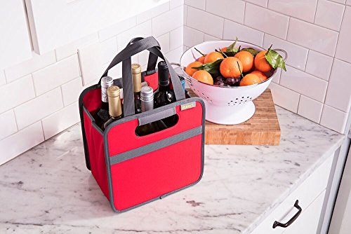 meori 6 Bottle Wine Carrier with handles for wine and other bottles to carry and store after tastings, grocery shopping - a perfect wine enthusiast and hostess gift - (Hibiscus Red) - Thumbnail 7
