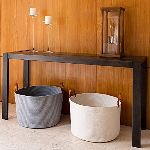 OrganiHaus Gray Woven Laundry Basket Blanket Holder for Living Room