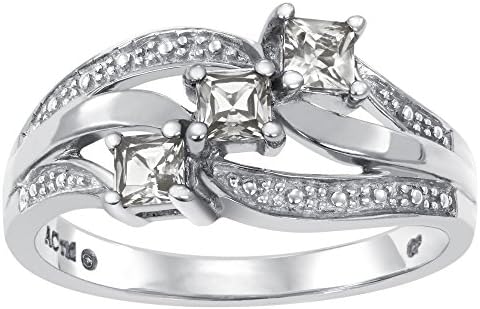 ArtCarved Open Rose Simulated White Spinel April Birthstone Ring, Sterling Silver, Size 5.5