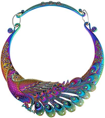 Lanue Women Retro Ethnic Carved Colorful Chunky Collar Choker Necklace Indian Exaggerated Jewelry