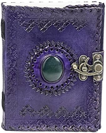 Leather Diary Journal Notepad Writing Book Stone Brown Embossed Handmade Papers Designed For Home & Office (7x5, Purple)