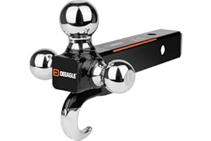 DEEAGLE 3 Ball Hitch with Hook, Tri Ball Hitch, 1-7/8", 2" and 2-5/16" Ball, Fit 2” Hitch Receiver, Heavy Duty Ball Hitch