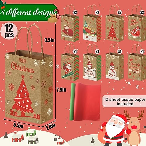 VGOODALL 12PCS Christmas Gift Bags with Tissue Paper, Christmas Treat Bags with Handle Christmas Goodie Bags for Christmas Party Favors Gift Exchange