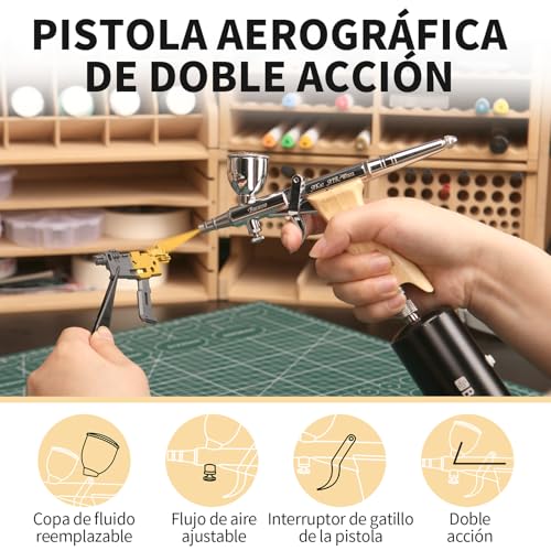 Bucasso Airbrush Kit, Air Gun with 0.3mm/0.5mm/0.8mm Needles/Nozzles, 3cc/7cc/11cc Replaceable Fluid Cup for Painting Mockups Nail Pastel Tattoo Makeup (W002-B)