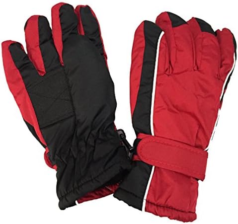 Kids Unisex Winter Warm Ski Gloves, Skiing, Snowboarding, ATV, Outdoor - Adjustable Straps - Waterproof - Assorted Colors (Red)