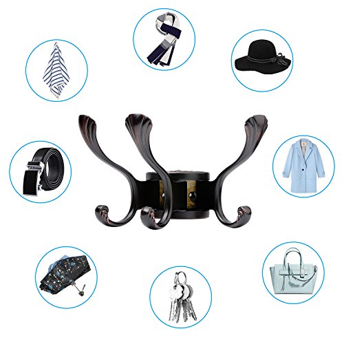 Coat Hooks, TINGOX Wall Mounted Heavy Duty Metal Rotary Towel Robe Rack/Hanger, 45 lbs Weight Capacity with 6 Swing Utility Hooks, Best Decorative for Entryway Cubicle Bathroom, ORB (Similar to Black) - Thumbnail 5