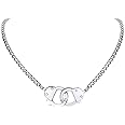 FindChic Handcuff Necklace Padlock Pendant Customized Handcuffs Bracelet Stainless Steel/18K Gold Plated/Black Curb Chain Interlocking 16inch/18inch Friendship Statement Necklace for Girls & Women
