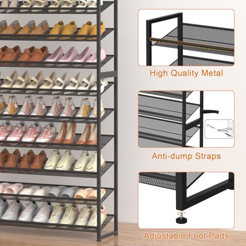 Large Shoe Rack 12 Tier Shoe Organizer, Heavy Duty Metal 6-Tier Stackable Shoe Storage Vertical Shoe Rack for Closet Front Door Entrance, Up to 75 Pairs, 44.8" W x 11.4" D x 85.1" H, Black