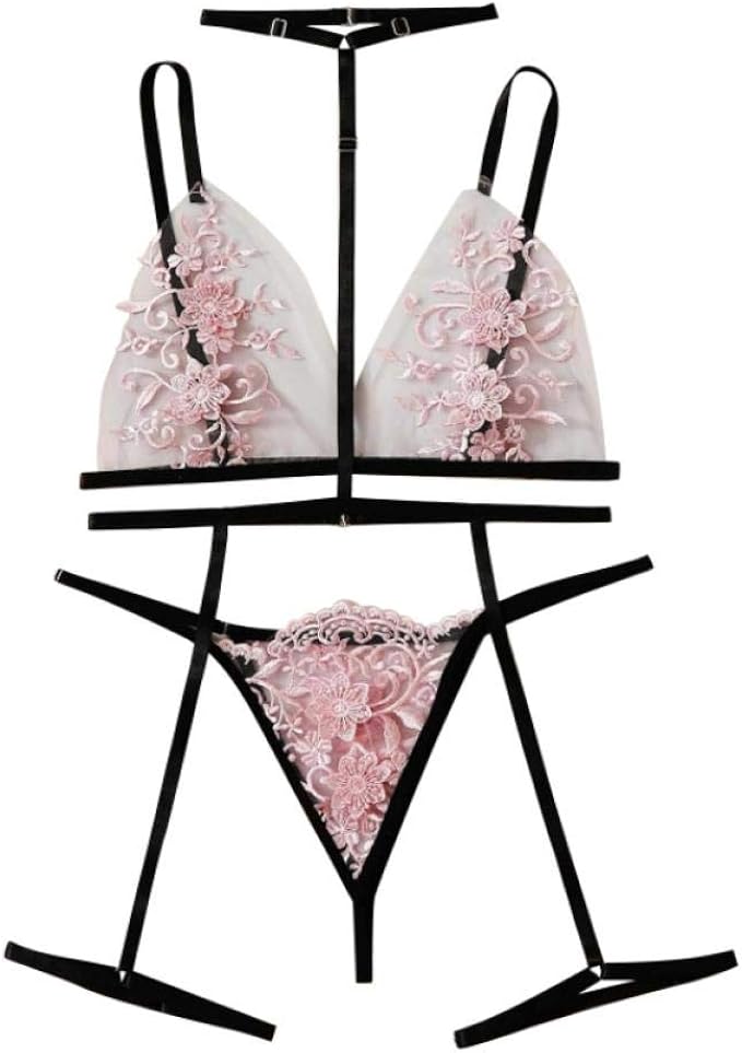 Set Lingerie Sexy Donna - Reggiseno Trasparente Con Giarrettiera E Perizoma Aperto - Foto 5