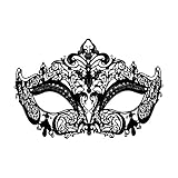 WINK KANGAROO Laser Cut Metal Lady Masquerade Halloween Mardi Gras Party Mask (Black metal black stone)