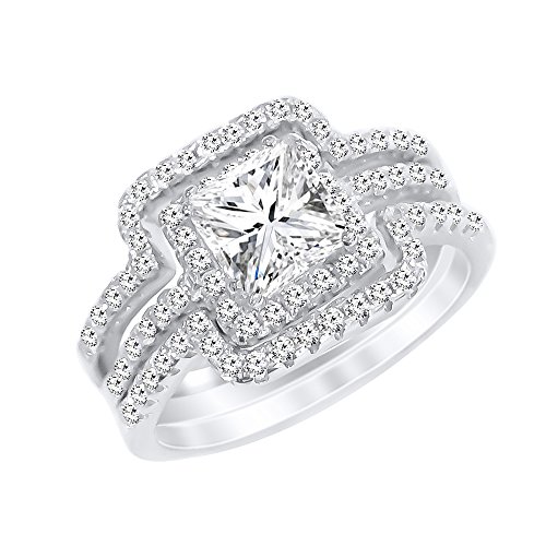 Sterling Silver Promise Ring Princess Cut Cubic Zirconia Triple Band