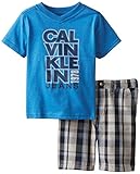 Calvin Klein Little Boys Tee with Plaid Shorts