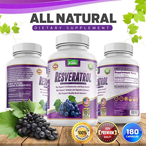 100 Pure Resveratrol 1000mg Per Serving Max Strength 180 Capsules