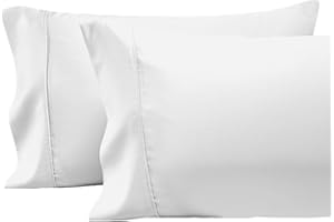 Pizuna Cotton Pillow Cases Queen Size 2 Pack White, 400 Thread Count 100% Long Staple Combed Cotton Sateen Weave Pillowcase w