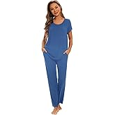 Smallshow Women's Maternity Postpartum Pajamas Ruched Short Sleeve Nursing Pjs